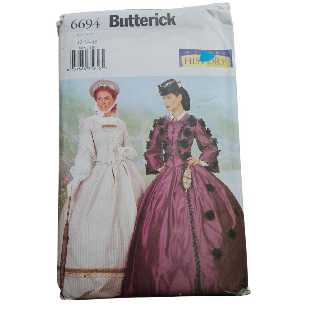 Butterick 6694 Victorian Civil War Dress Costume Pattern Gone With the Wind Gown